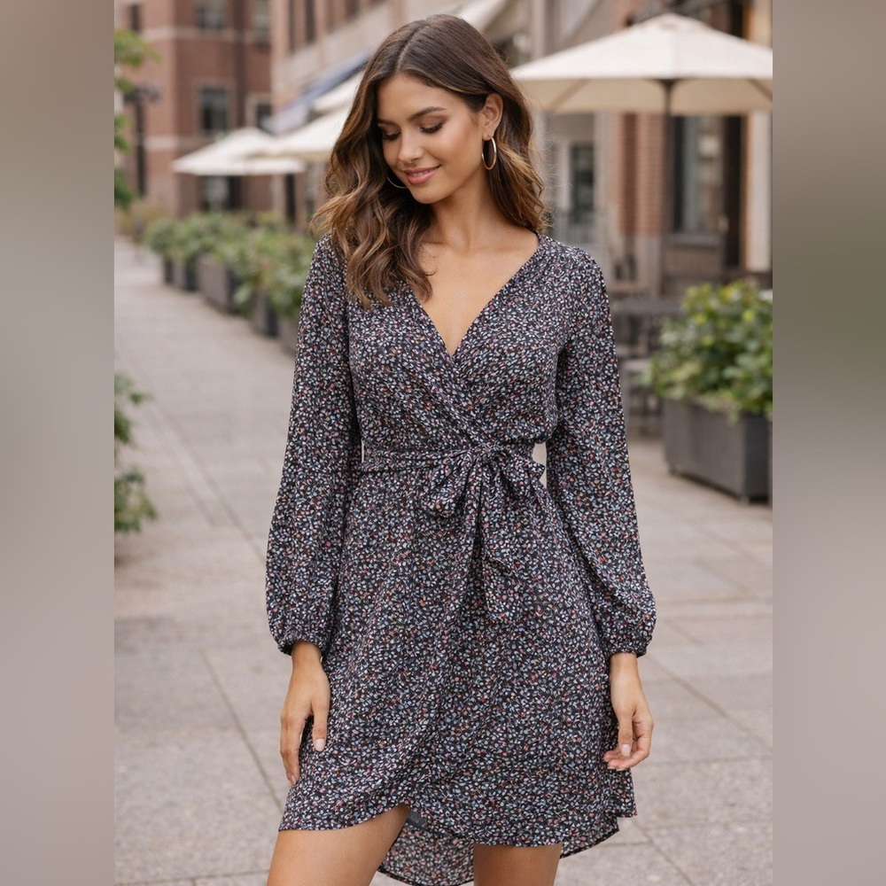 Pink Lily Blue Floral V-Neck Dress